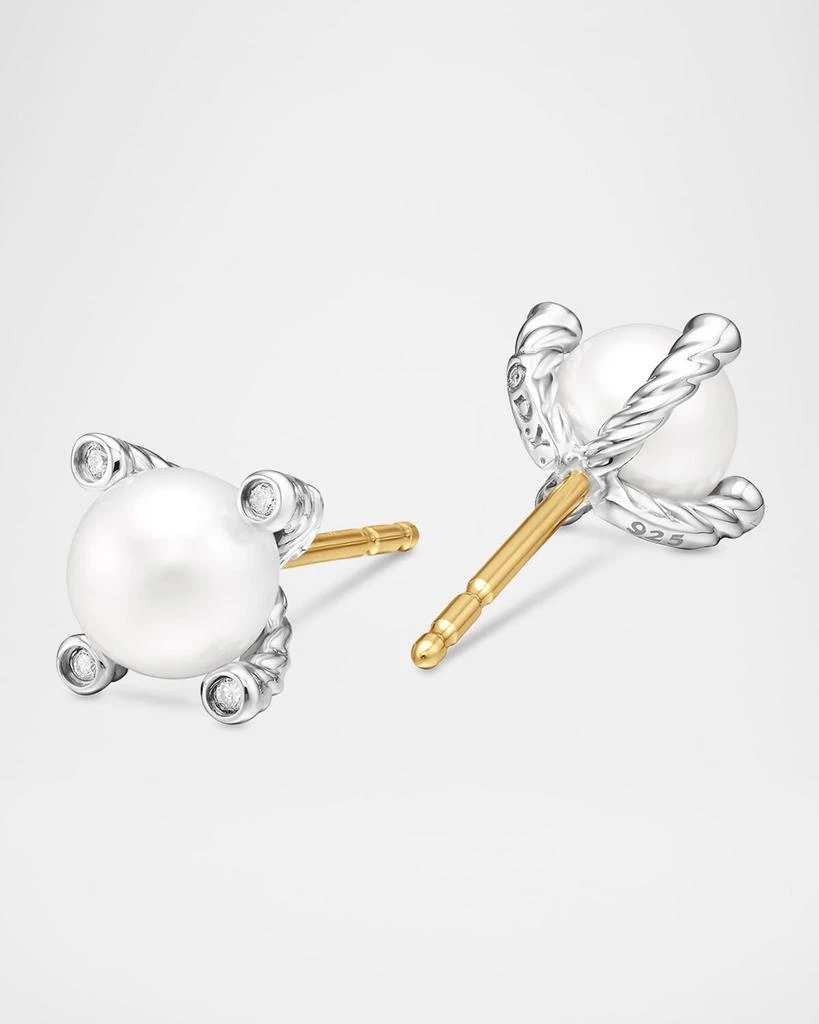 David Yurman Cable Collectibles Pearl Earrings with Diamonds and Silver, 7mm 3