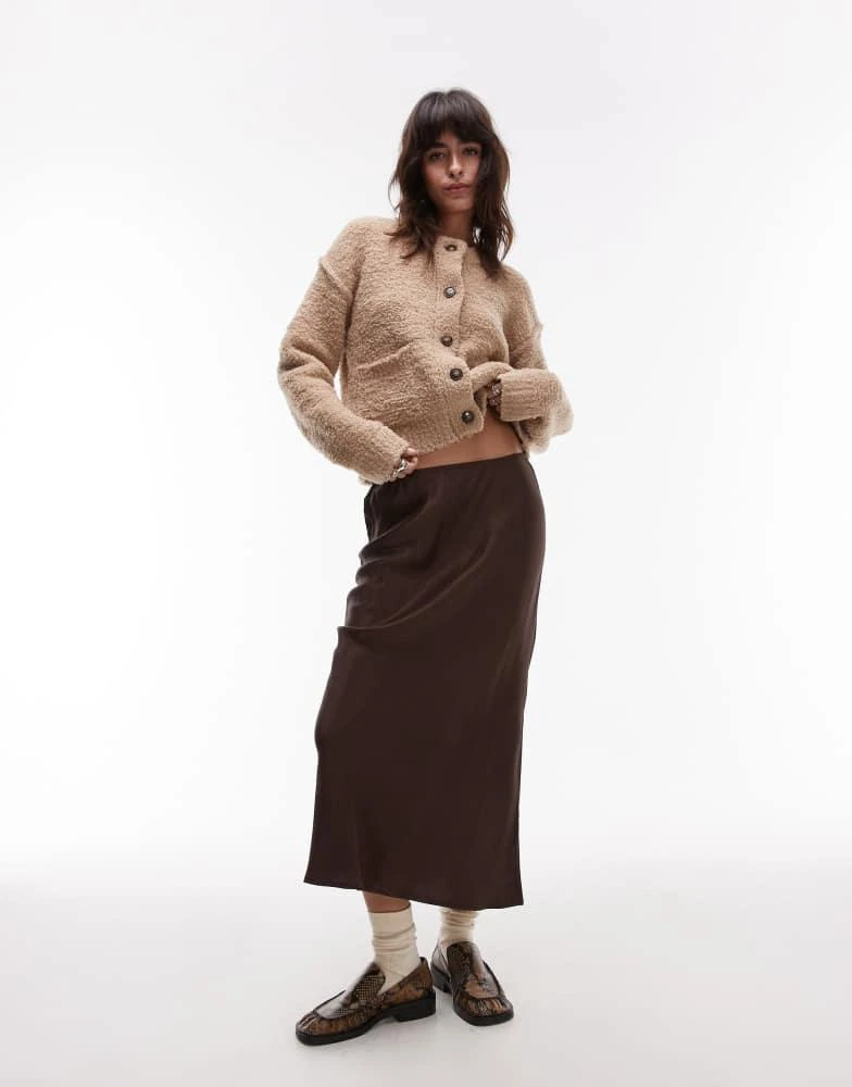 Topshop Topshop satin bias midi skirt in brown 1