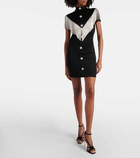 Balmain Embellished fringed jersey minidress 2