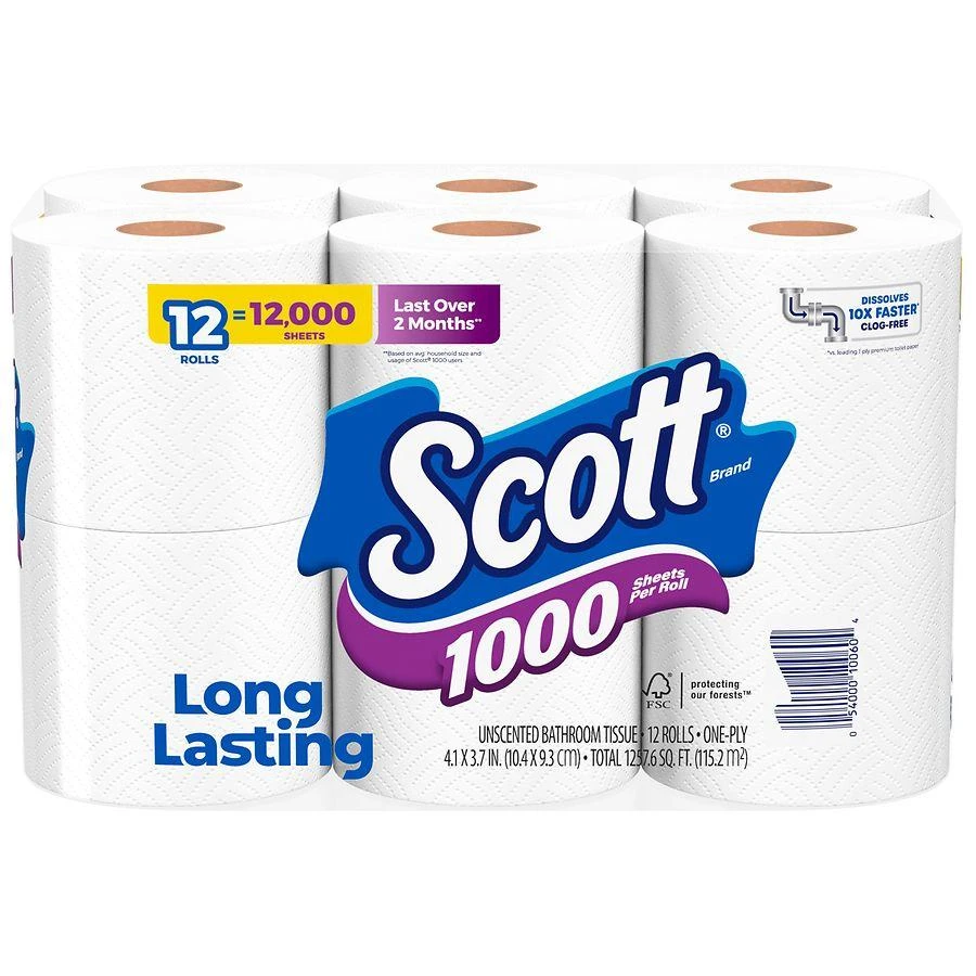 Scott 1000 Toilet Paper Rolls 1 Ply Toilet Tissue Unscented 2