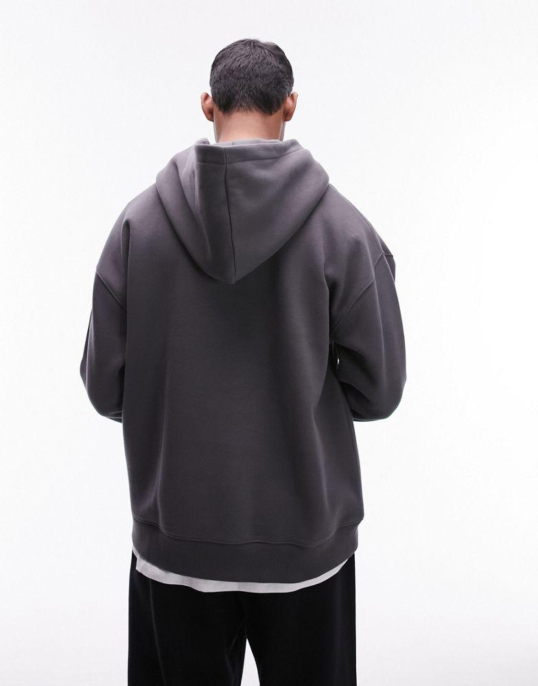Topman Topman oversized fit hoodie with front Dreaming embroidery in charcoal