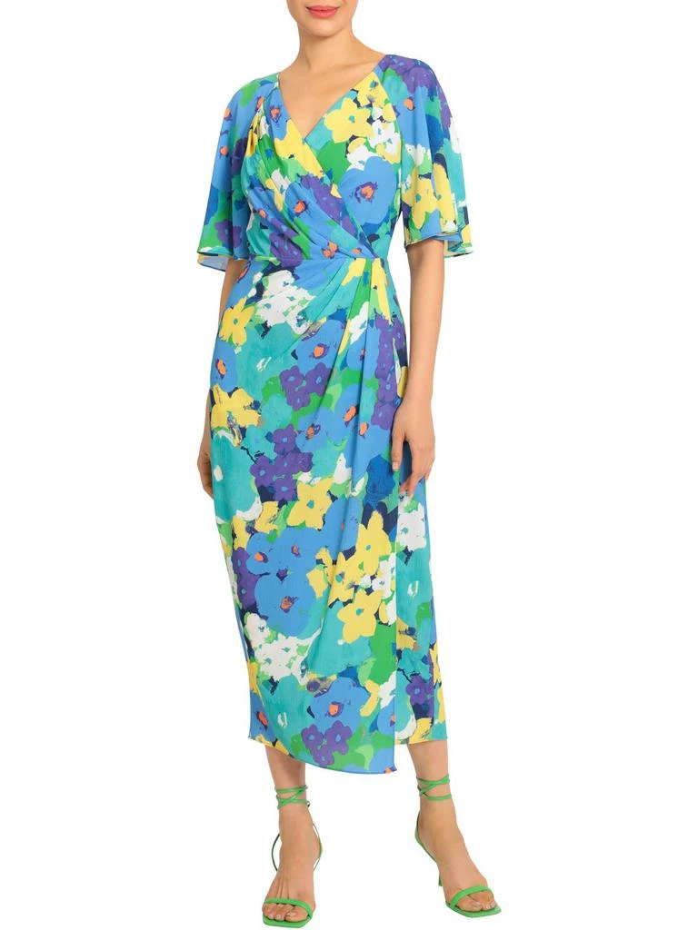 sky blue knee length dress Sky Blue Half Sleeves Round Neck Knee Length Mother Of The Bride Dress with Flower