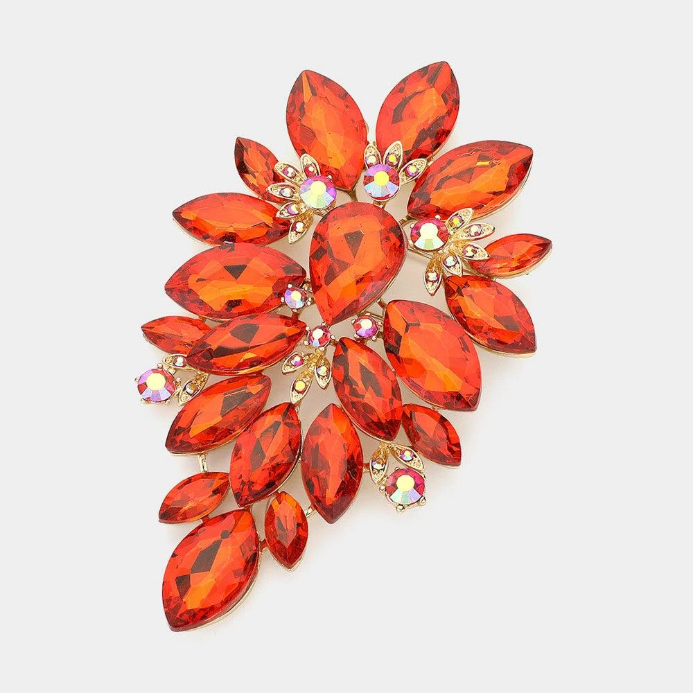 FASHNZFAB Marquise Stone Cluster Embellished Pin Brooch