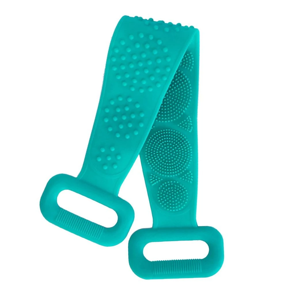 Global Bazaar Exfoliating Silicone Body Scrubber Belt with Massage Dots - Shower Strap Brush with Adhesive Hook