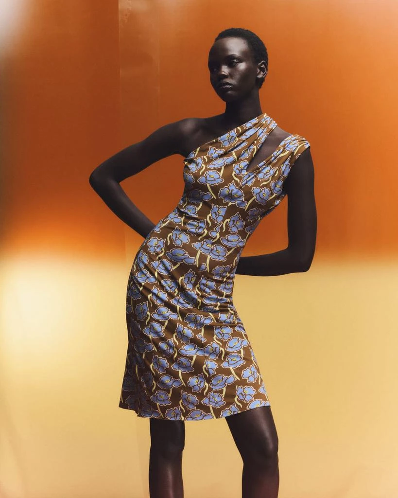 Versace Floral Print One-Shoulder Backless Crepe Cocktail Dress 5