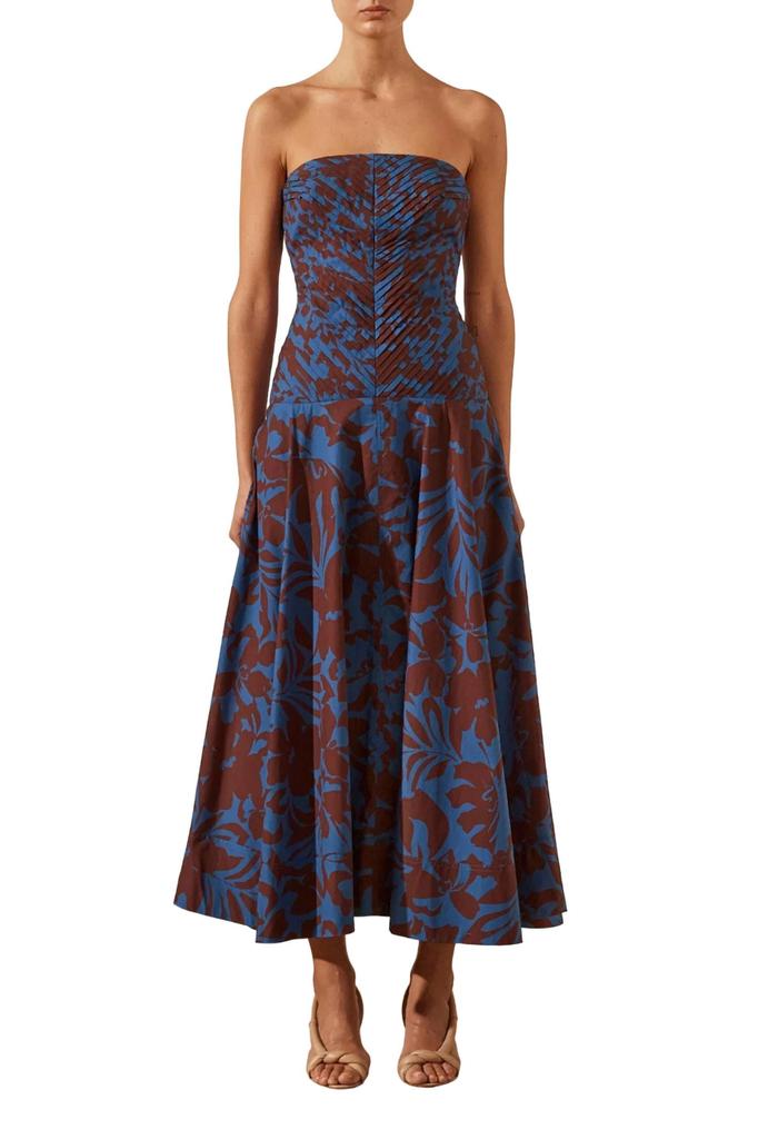 Shona Joy CATIA STRAPLESS PLEATED MIDI DRESS