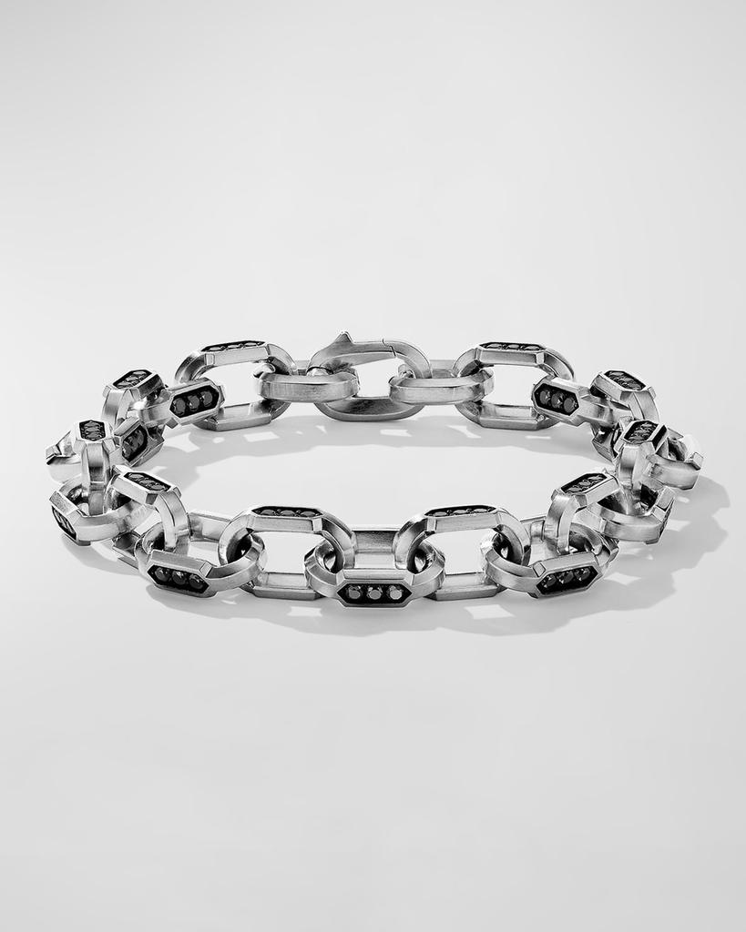 David Yurman Men's Hex Chain Link Bracelet with Black Diamonds in Silver, 9.5mm