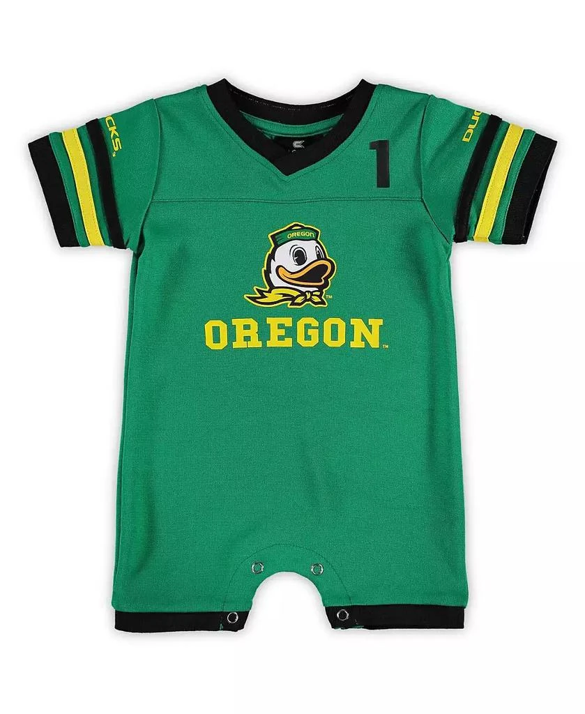 Colosseum Newborn and Infant Boys and Girls Green Oregon Ducks Bumpo Football Logo Romper 1