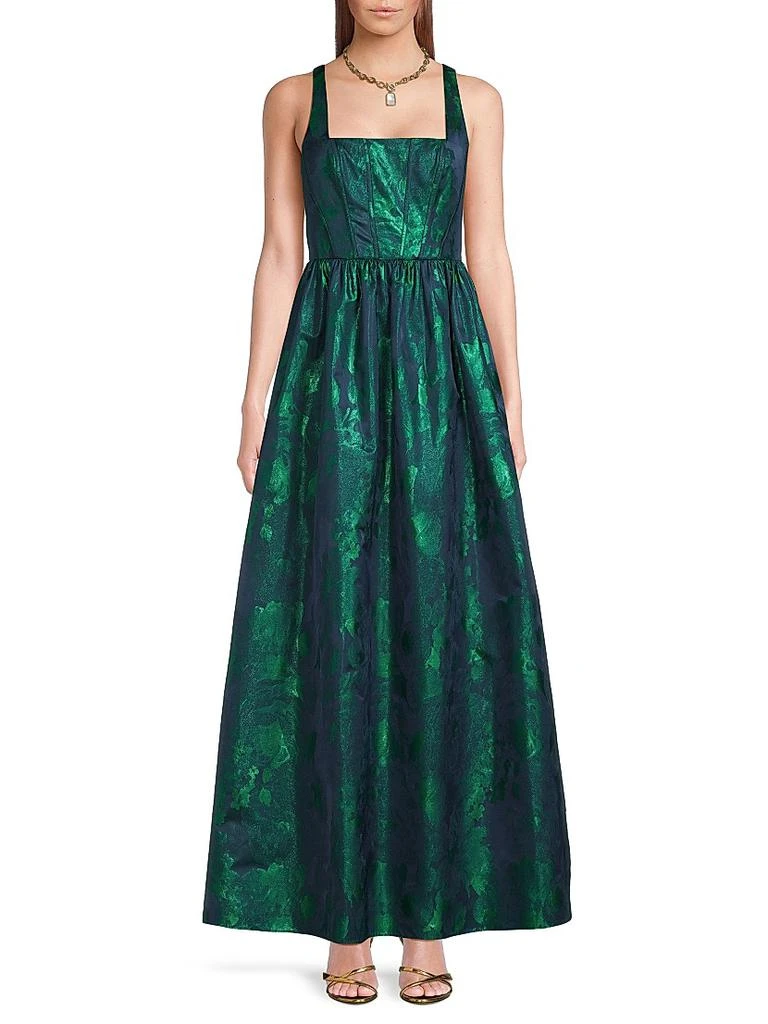 navy blue dress for baby girl Milly Asymmetrical Forest Jacquard Maxi Dress In Navy main image 0