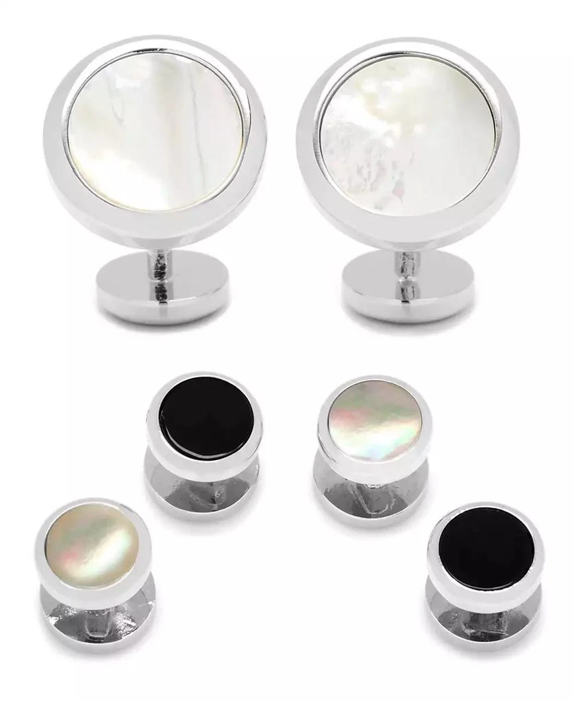 Ox and Bull Trading Co. Men's Double Sided Round Beveled Cufflink and Stud Set 1