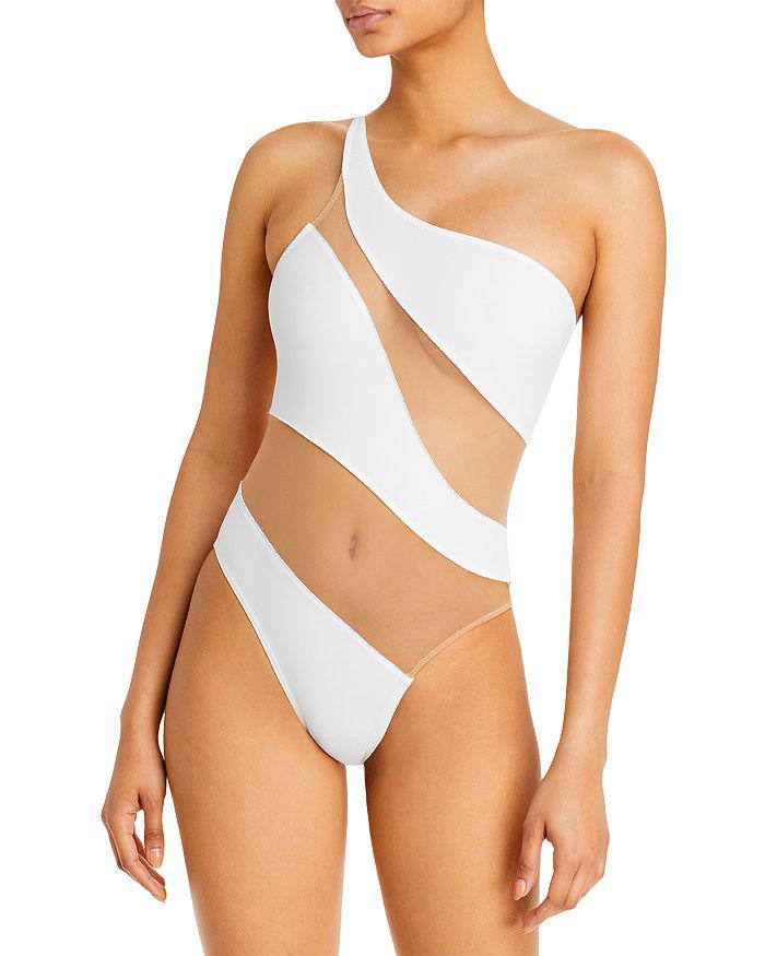 【NORMA KAMALI】mio one-shoulder mesh-paneled swimsuit Norma Kamali Mio Snake Mesh One Shoulder One Piece Swimsuit