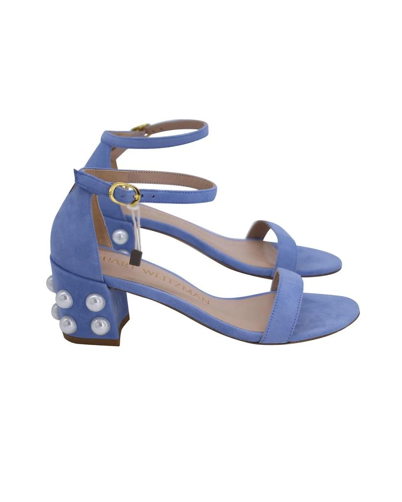 Stuart Weitzman Stuart Weitzman Pearl-Embellished Simple Sandals in Blue Suede 1