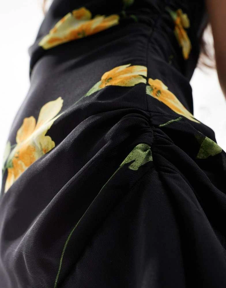 ASOS ASOS DESIGN asymmetric frill hem midi dress in black and yellow floral print 3