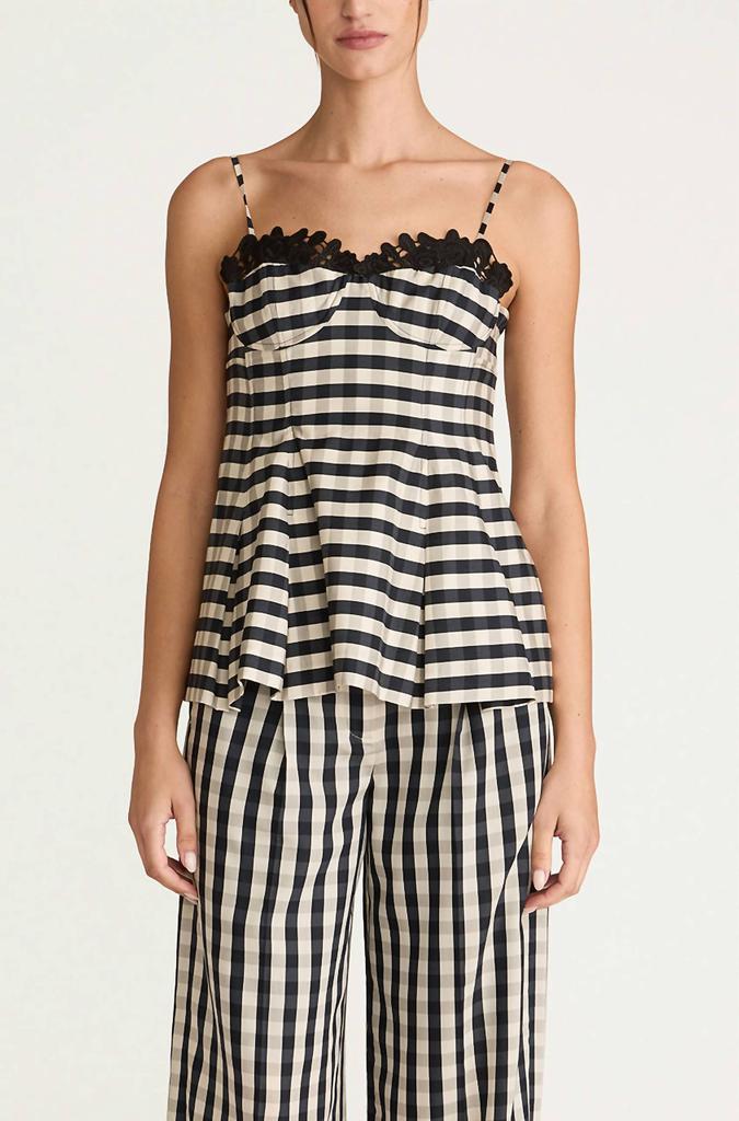 Rebecca Taylor Rebecca Taylor - Gingham Twill Embroidered Bustier Tank