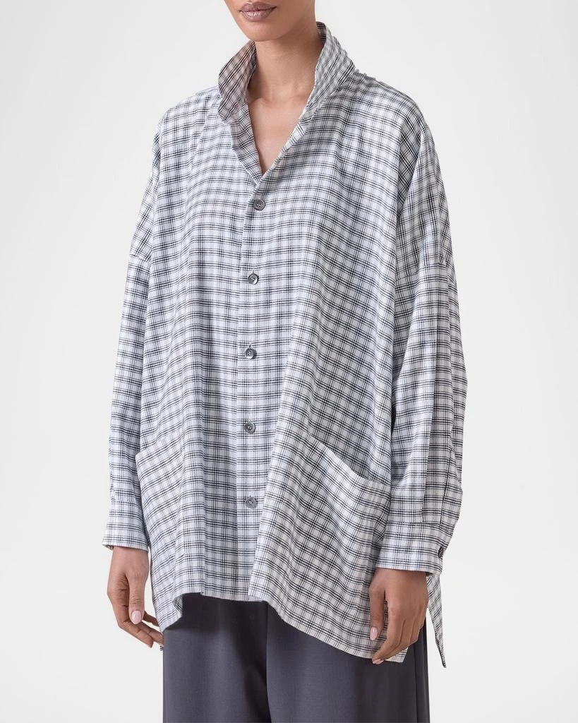 Eskandar Mini Houndstooth Wide Longer-Back Double Stand-Collar Shirt Jacket (Long Length) 4