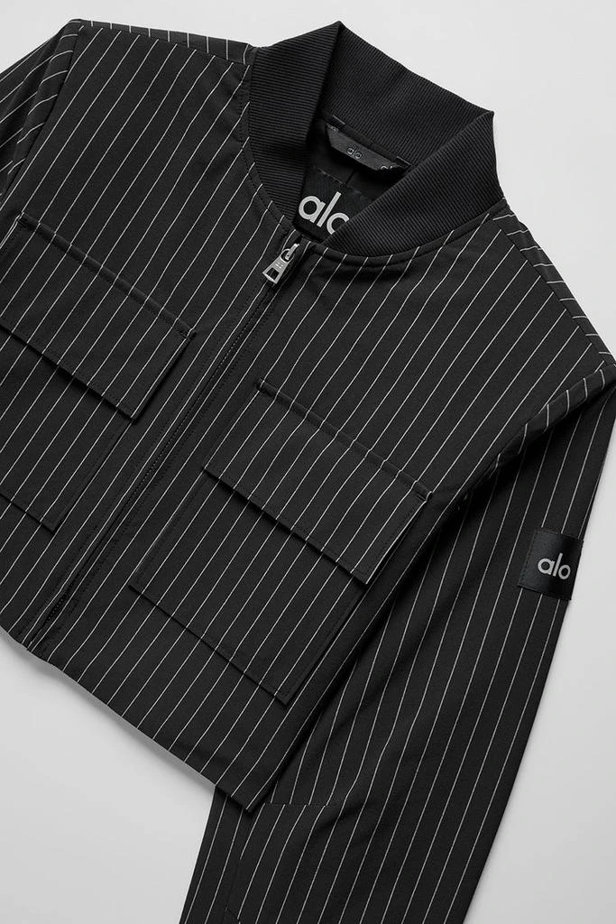 Alo Cropped Pinstripe Main Character Full Zip Jacket - Lunar Grey/White 5
