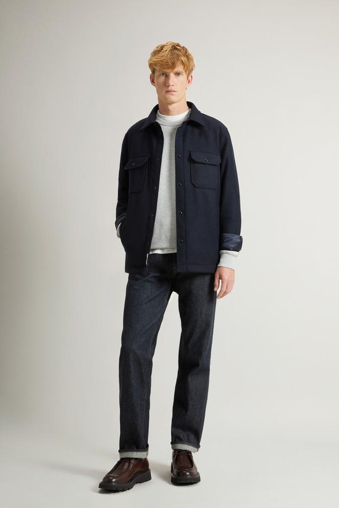 Woolrich Alaskan Padded Overshirt in Recycled Italian Wool Blend - Men - Blue