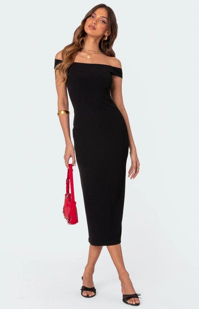Edikted Kyla Off Shoulder Ribbed Midi Dress 1