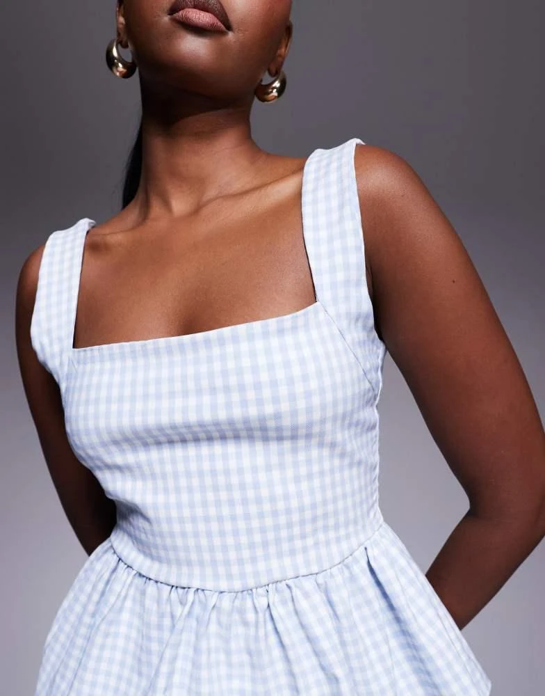 River Island River Island gingham peplum top in light blue 3
