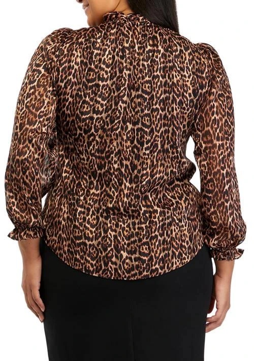 Anne Klein Klein Plus Size Long Sleeve Ruffle Neck Blouse 2