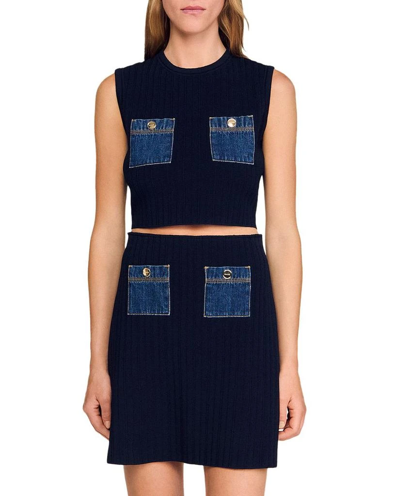 Sandro Knit and Denim Top 1