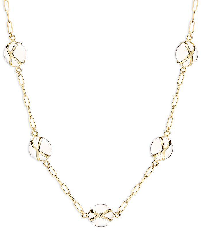 L. Klein 18K Yellow Gold Prisma Crystal Quartz Paperclip Link Collar Necklace, 16-18"