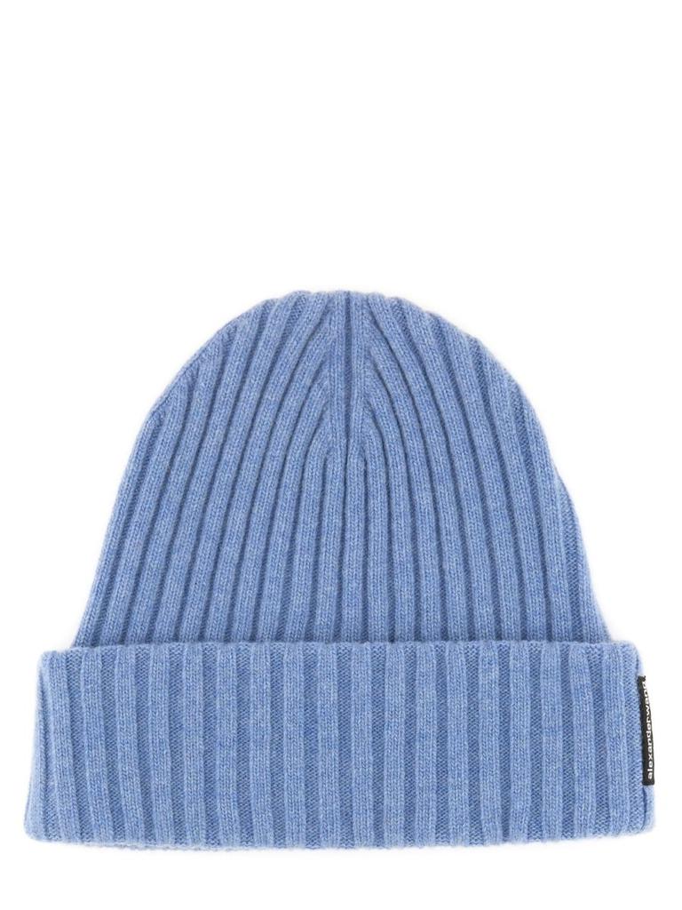 Alexander Wang logo earmuff beanie in ribbed wool stretch