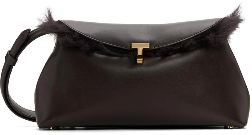 Totême Brown Shearling T-Lock Clutch 1