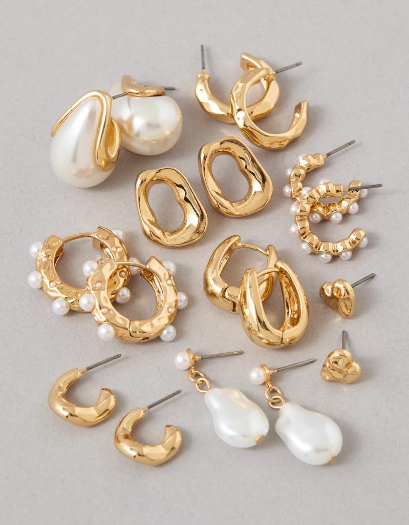 AE AEO Pearl & Gold Earrings 9-Pack