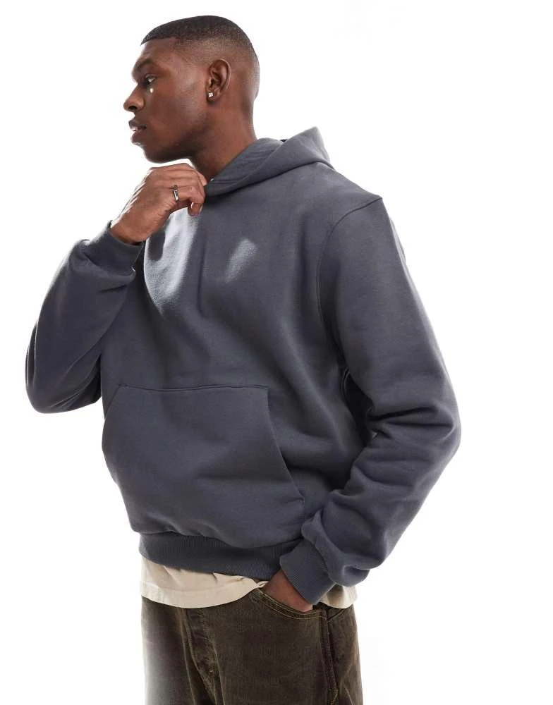 ASOS ASOS DESIGN premium heavyweight boxy cropped hoodie 400gsm in washed black 4