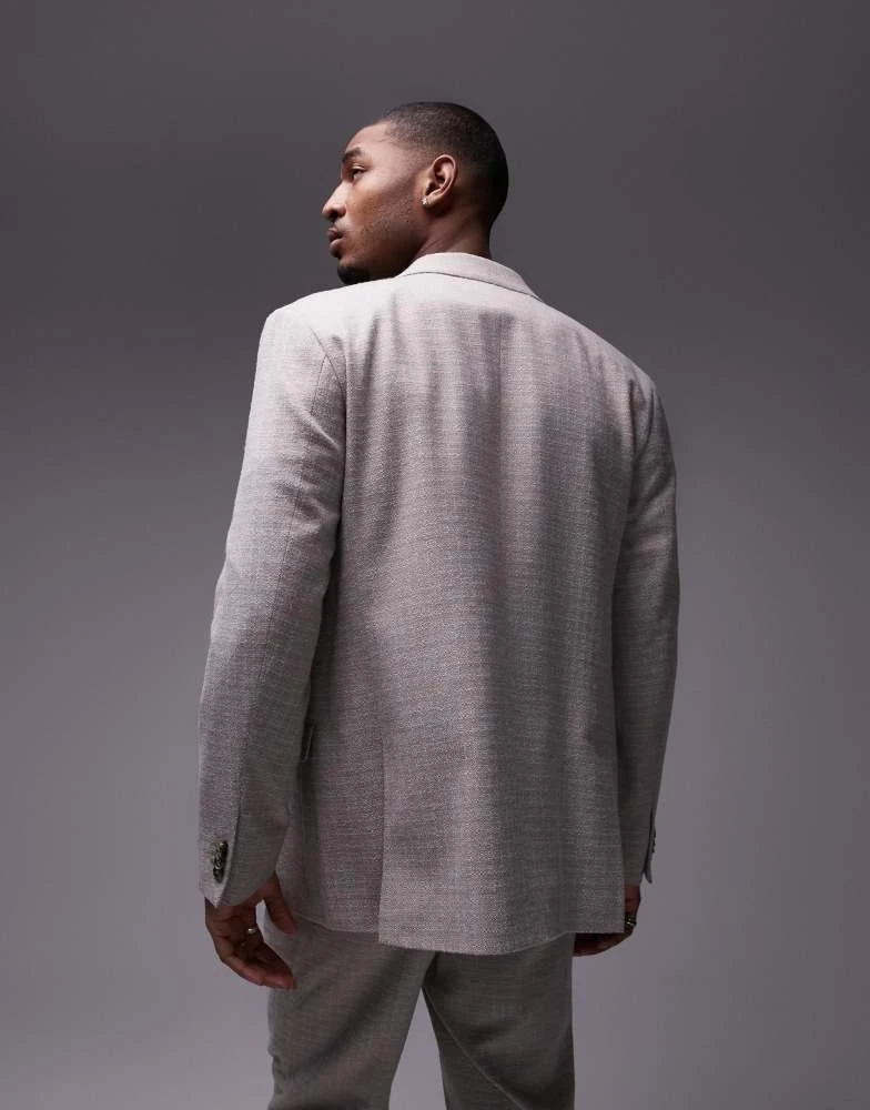 Topman Topman relaxed textured suit jacket in stone 3