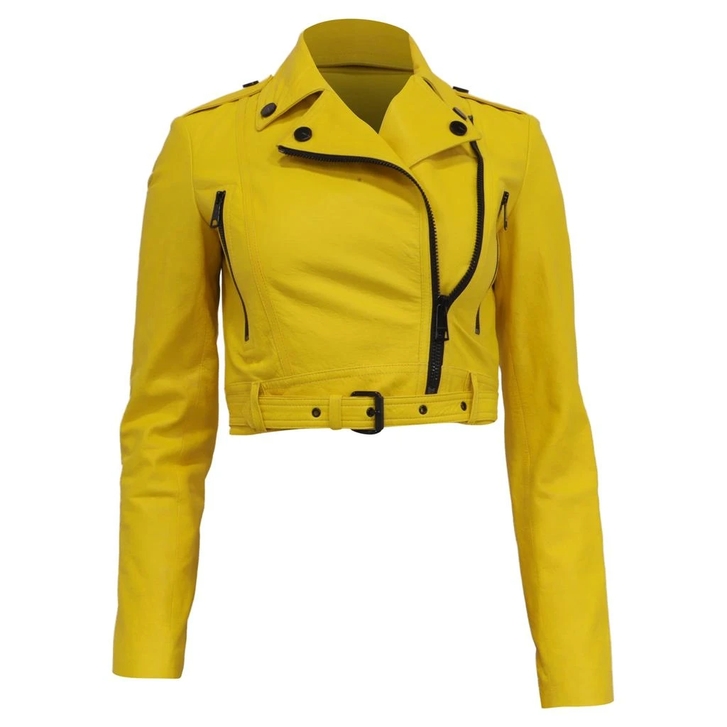 Burberry London Cropped Biker Jacket in Yellow Leather