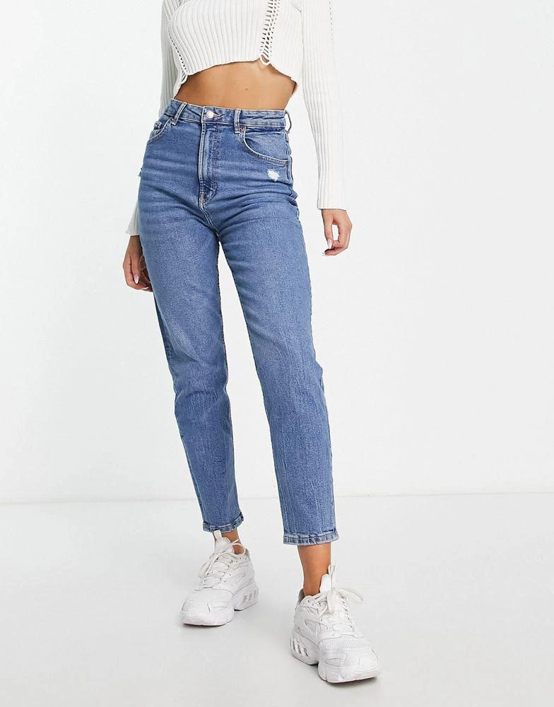 Bershka Bershka comfort fit mom jean in mid blue 1
