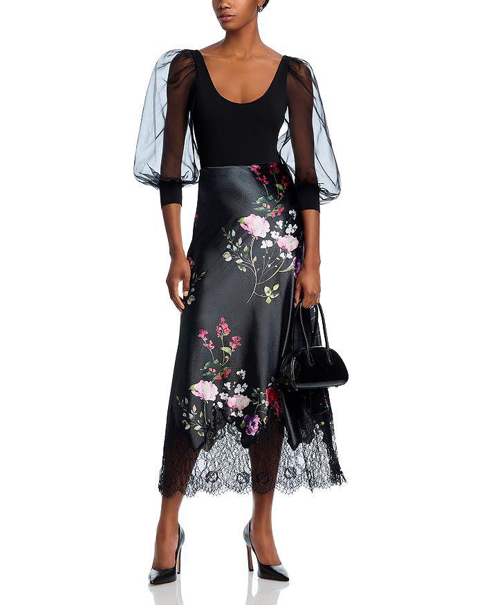 Alice + Olivia Maeve Floral Velvet Midi Slip Skirt