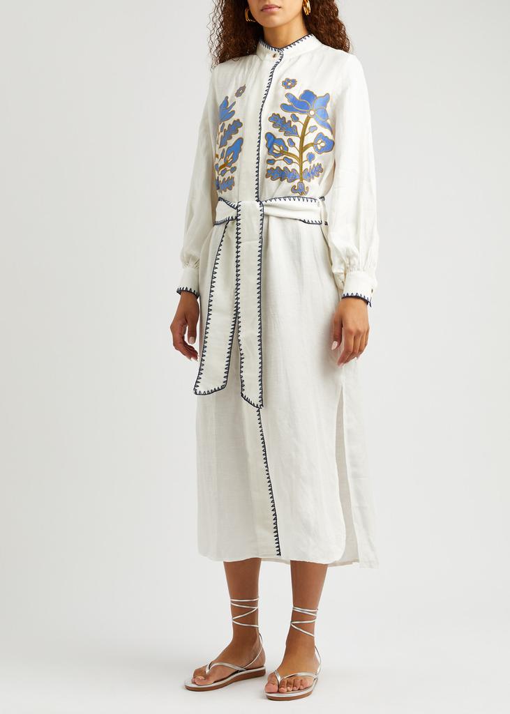 LUG VON SIGA Amira embroidered linen-blend midi dress