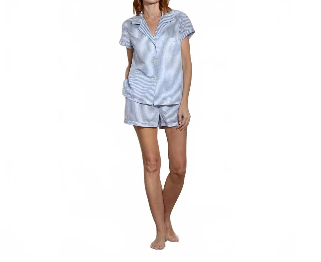 The Sleep Code Women
s Ticking Stripe Short Pj Set In Blue White