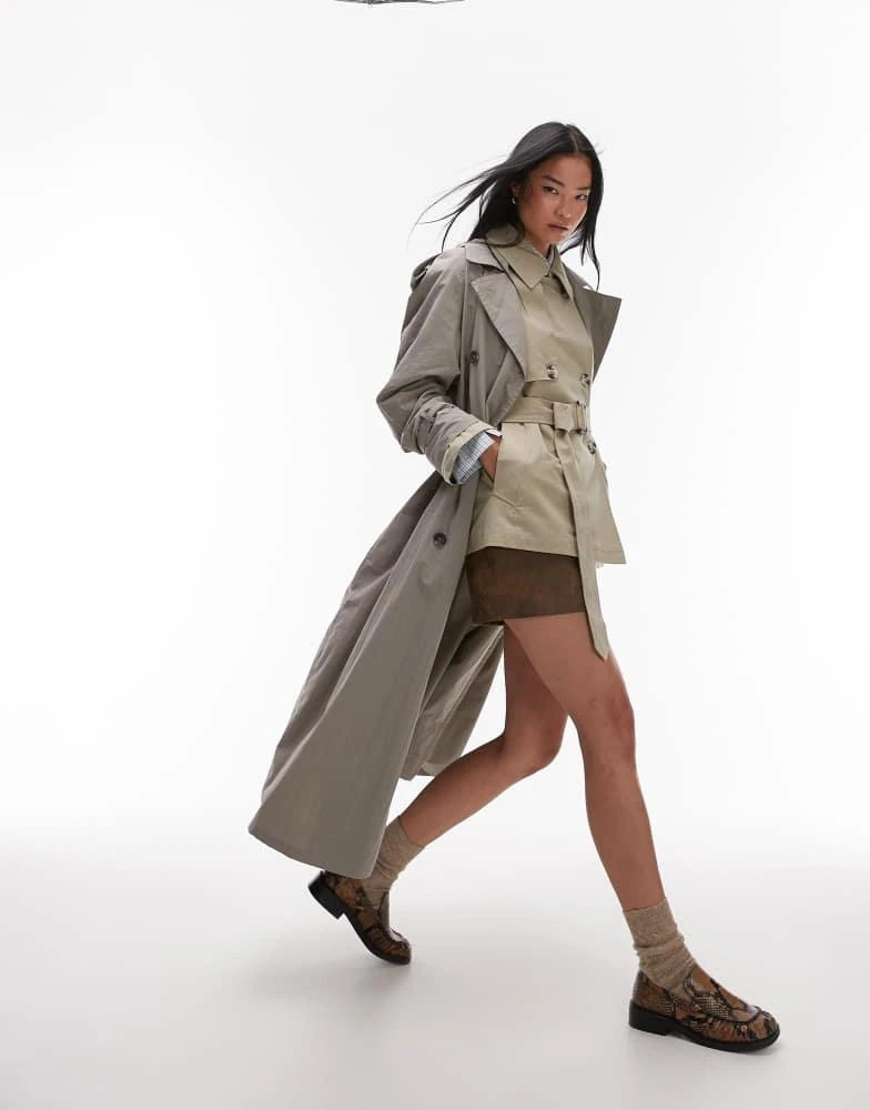 Topshop Topshop short trench coat in stone 2