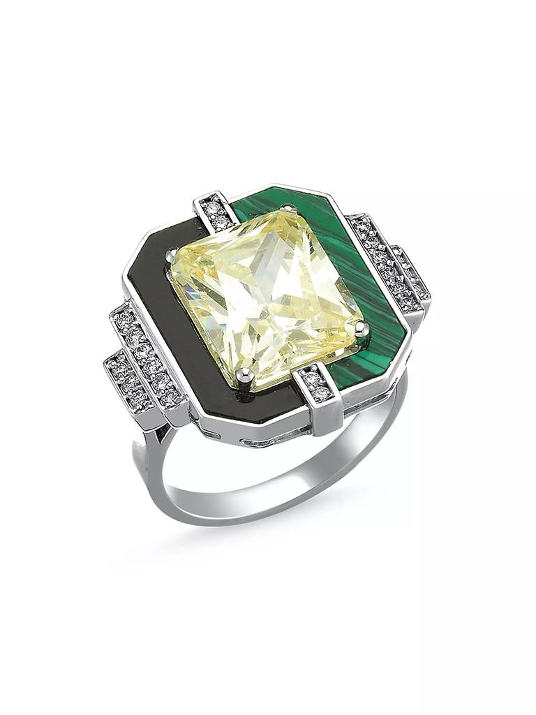 Melis Goral Luna Luce 18K White Gold, Diamond, Yellow Topaz & Malachite Ring