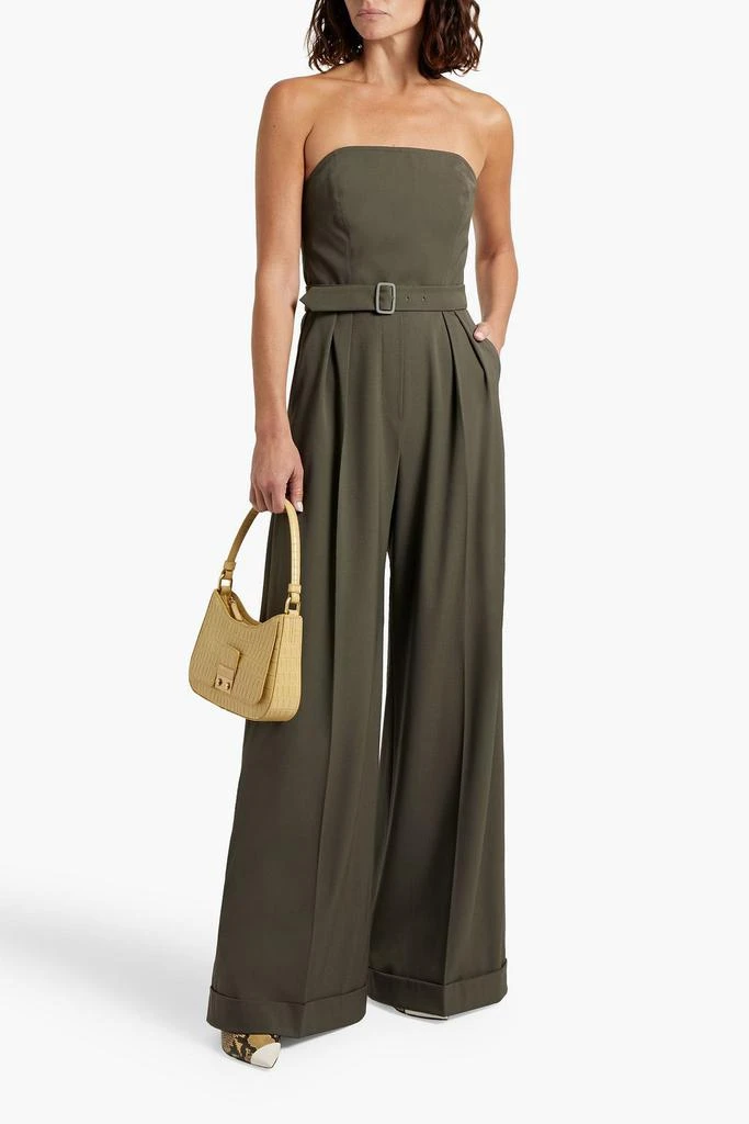 Max Mara Strapless pleated wool-blend twill wide-leg jumpsuit 2