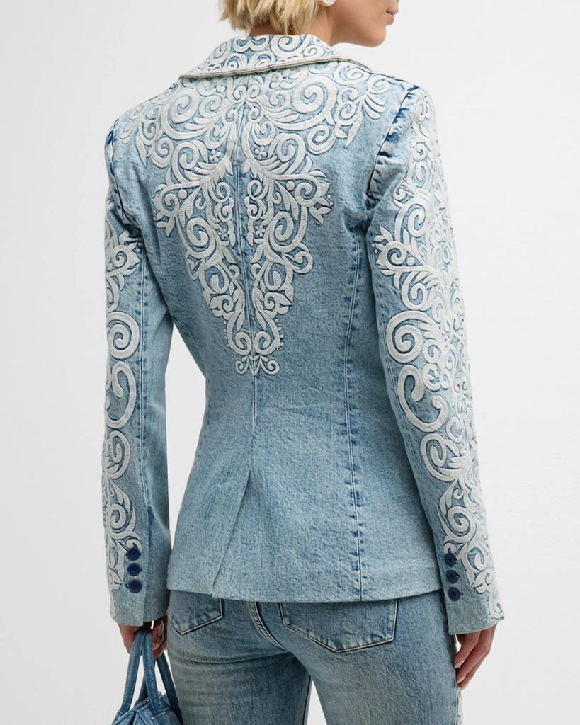 Alice + Olivia Macey Embroidered Denim Blazer 7