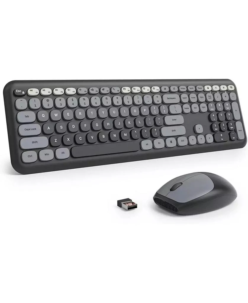 risokeys Cute Keyboard and Mouse Wireless Silent, Full-Size Retro Typewriter Wireless Quiet Slim Keyboard Low-Noise 2.4GHz for Computer, Desktop, Laptop(Grey)