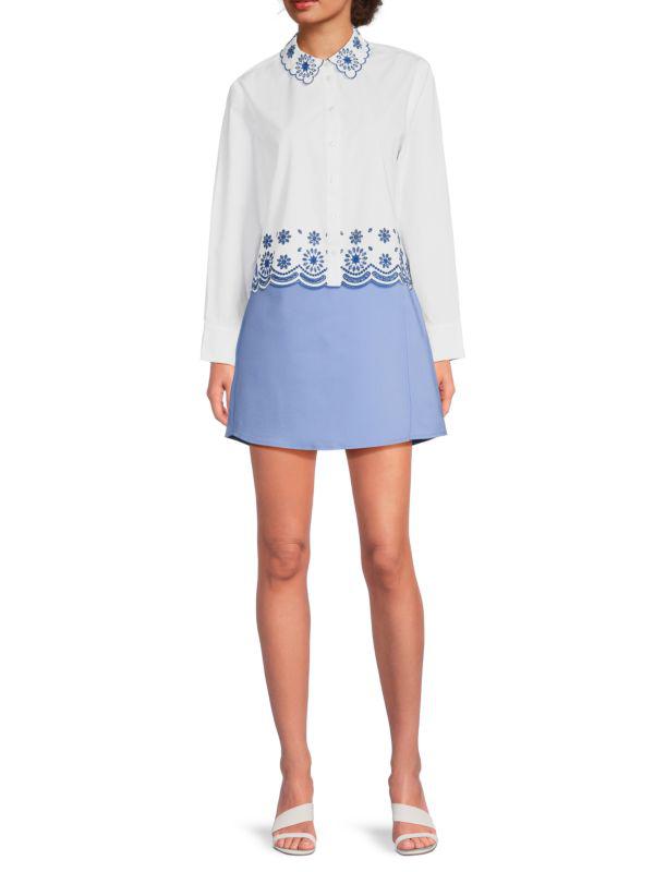 Saks Fifth Avenue Eyelet Emboirdery Scalloped Shirt