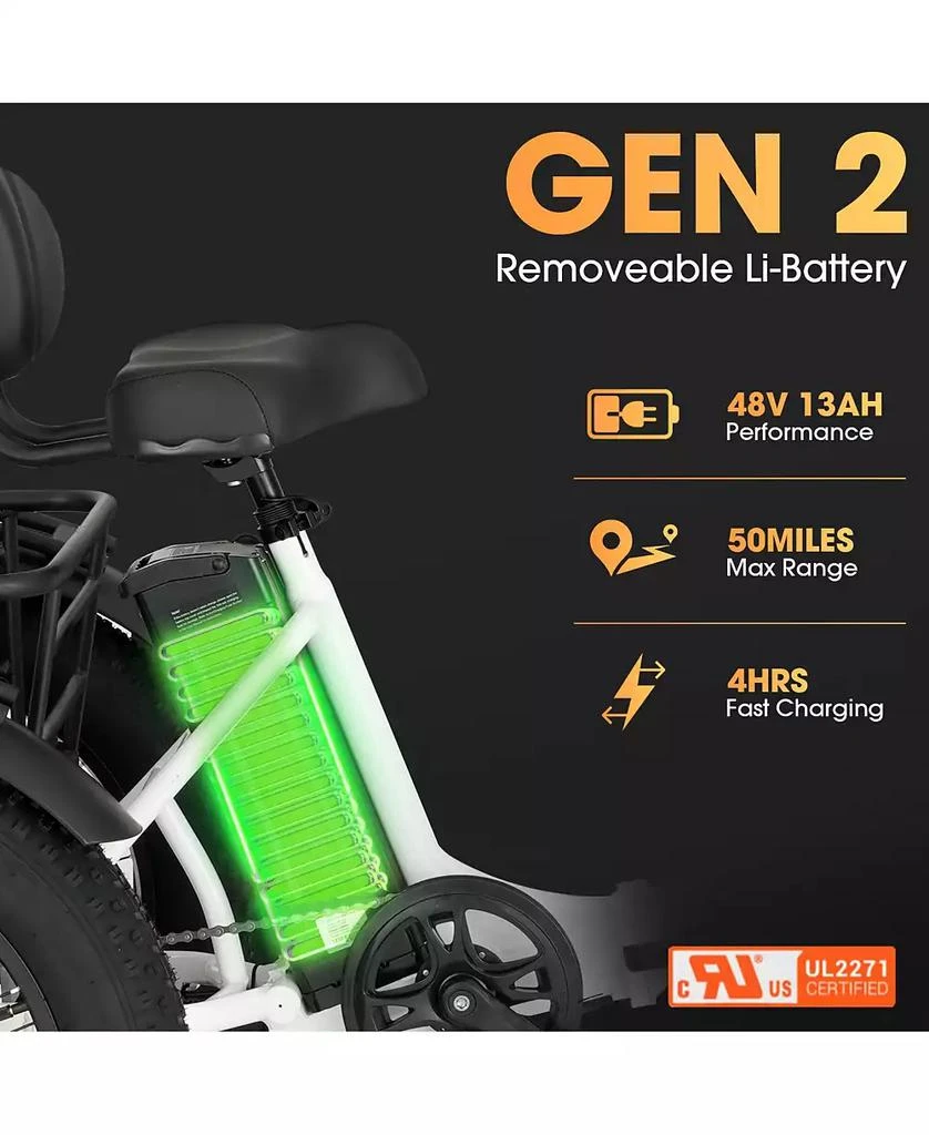 Mikolo Electric Tricycle for Adults, 20"x4" Folding Fat Tire Electric Trike, 750W(Peak 1350W) Motor Etrike, 48V13Ah Battery, 3-Wheel Electric Bike 4