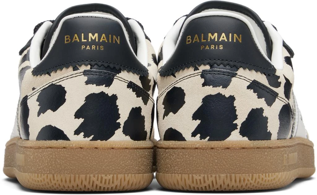 Balmain Black 
Beige Swan Leopard Print Suede Leather Sneakers 2