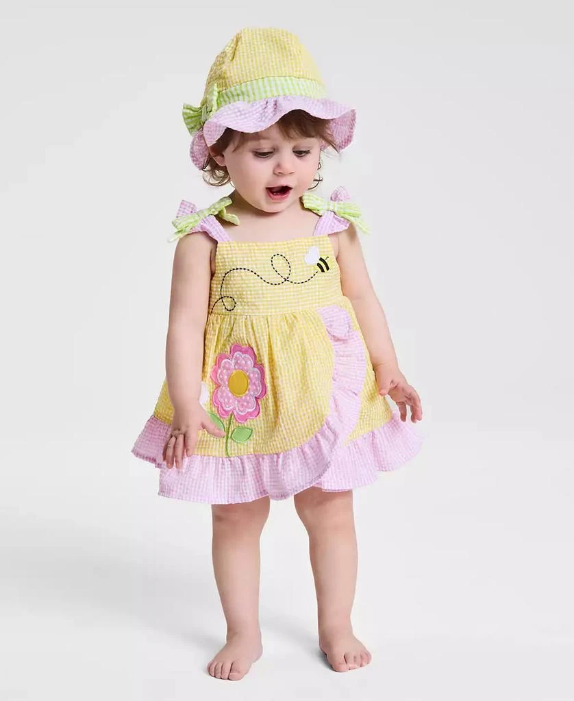 Blueberi Boulevard Baby Girls Seersucker Sunsuit Dress & Hat, 2 Piece Set 1