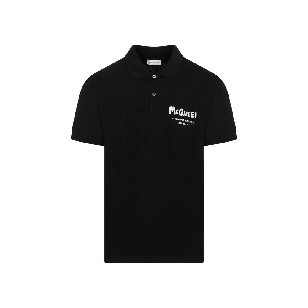 Polo Shirt Alexander Mcqueen Tee Sale Black Graffiti Cotton Polo