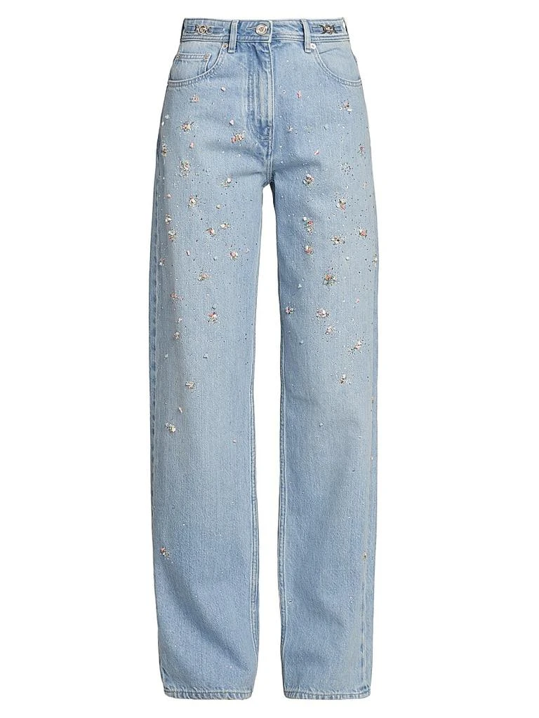 Versace Embroidered Washed Cotton Jeans 1