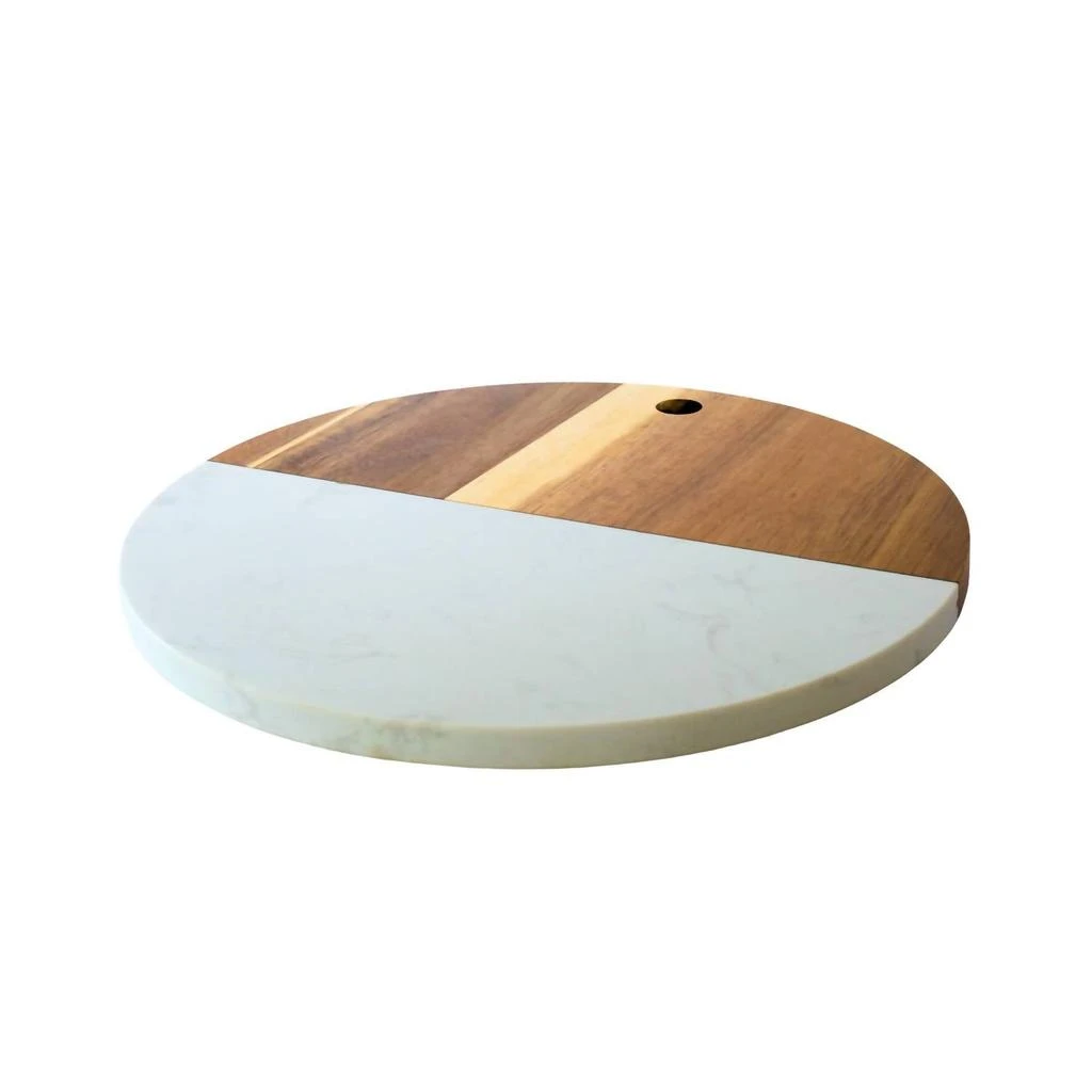 Creative Gifts International Marble And Acacia Wood Round Board In White/natural 2