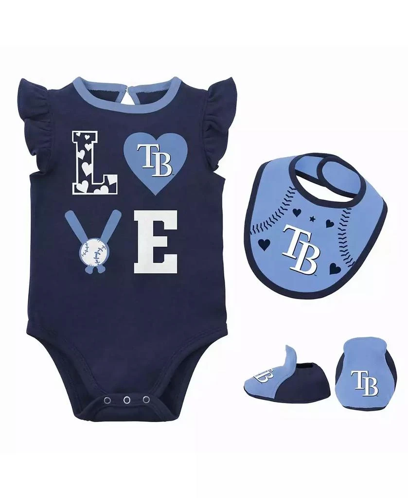 Outerstuff Newborn and Infant Boys and Girls Navy, Light Blue Tampa Bay Rays Three-Piece Love of Baseball Bib, Bodysuit and Booties Set