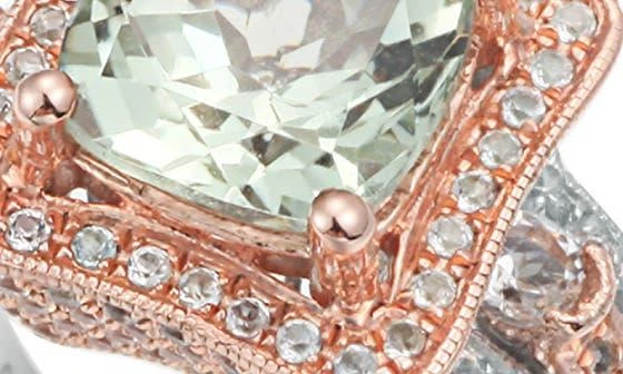 Suzy Levian Green & White Topaz Two-Tone Ring 7